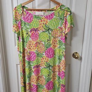 Pappagallo Pineapple Print Shift Dress with Shoulder Buttons Size XL